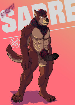 abs anthro athletic balls big_penis corruption digitigrade erection foreskin fur genitals huge_penis humanoid_genitalia humanoid_penis male muscular muscular_anthro muscular_male nude pecs penis pubes scruffy smile smirk solo thick_penis alphasabre canid canine canis mammal wolf absurd_res hi_res