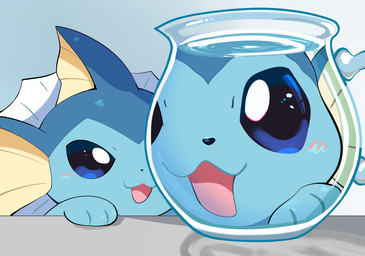 ambiguous_gender blue_body blue_eyes blush container feral fin frill_(anatomy) glass glass_container jug open_mouth paws solo water water_jug komanyachi nintendo pokemon eeveelution generation_1_pokemon pokemon_(species) vaporeon 2026 absurd_res digital_media_(artwork) hi_res