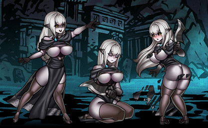 areola areola_slip bent_legs big_breasts black_clothing black_robe black_sclera blush breasts butt cave clothed clothing dagger eyes_closed female footwear hair high_heels holding_object holding_weapon huge_breasts humanoid_pointy_ears jewelry kneeling legwear looking_back melee_weapon necklace nipples not_furry nude open_mouth pointy_ears robe shoes skindentation solo sword text thick_thighs thigh_highs torn_clothing under_boob weapon white_body white_hair white_skin yellow_eyes niur darkest_dungeon nasthesy elf humanoid mammal digital_media_(artwork) url