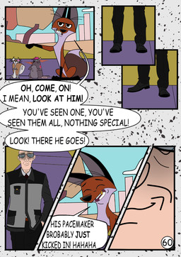 black_ears black_nose brown_body brown_fur dialogue elderly_male eyewear female feral fur glasses green_eyes grey_body grey_fur grey_hair group hair laugh light_body light_skin male pink_hair speech_bubble text trio white_body white_fur redundantmodule 101_dalmatian_street 101_dalmatians disney alfred_bright big_fee_(101_dalmatians) fergus_(101_dalmatians) sid_(101_dalmatians) canid canine fox human mammal murid murine rat red_fox rodent sciurid tree_squirrel true_fox comic english_text hi_res
