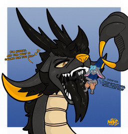 anthro armband blue_clothing blue_shirt blue_topwear bodily_fluids bottomwear clothed clothing dialogue ears_down fangs forked_tongue fur hair holding_another horn imminent_vore inner_ear_fluff male open_mouth pivoted_ears saliva saliva_on_tongue saliva_string scales shirt shorts size_difference solo teeth text tongue tongue_out topwear tuft vore awoogasm mythology akira_(awoogasm) dragon lagomorph leporid mammal mythological_creature mythological_scalie rabbit scalie 2021 hi_res signature