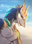 anthro male nude slight_smile solo text free-opium sand_(sand0x) sergal 2024 english_text hi_res portrait