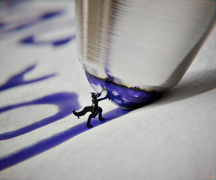 anthro black_body black_ears black_legs black_tail blue_ink blue_liquid eyes_closed ink macro paper pen_(object) side_view solo standing standing_on_object tail thick_tail tooeks ink_creature scalie 2026 3d_(artwork) 6:5 absurd_res digital_media_(artwork) hi_res