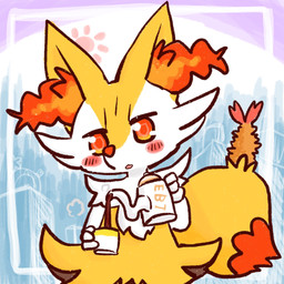 ambiguous_anthro ambiguous_gender anthro biped blush border container cup dipstick_tail food holding_container holding_cup holding_object markings object_in_tail open_:3 outside pouring_drink shrimp_(food) snout solo steam sun tail tail_markings annyui0611 nintendo pokemon braixen canid generation_6_pokemon mammal pokemon_(species) 1:1 2022 digital_drawing_(artwork) digital_media_(artwork) half-length_portrait hi_res japanese_description portrait translated_description