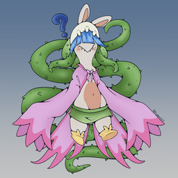 anthro blue_background blue_hair blush bottomwear closed_smile clothed clothed_anthro clothed_female clothing confusion female female_anthro flat_chested footwear freckled_face freckles fully_clothed fully_clothed_anthro fully_clothed_female fur gradient_background green_bottomwear green_clothing green_hat green_headwear green_skirt hair hair_over_eyes hat headgear headwear light long_ears mouth_closed multicolored_body navel noseless plant purple_clothing purple_shirt purple_topwear question_mark sharp_teeth shirt shoes simple_background skirt sleeves_past_fingers smile solo tan_body tan_inner_ear tan_skin teeth text thorns topwear two_tone_body vines white_body white_fur yellow_clothing yellow_footwear yellow_shoes froggerzzz mario_bros mario_plus_rabbids_sparks_of_hope nintendo raving_rabbids rayman_(series) ubisoft daphne_(mario_plus_rabbids) elemental_creature flora_fauna hybrid lagomorph mammal rabbid 1:1 2023 artist_name colored crossover digital_drawing_(artwork) digital_media_(artwork) english_description lighting shaded