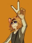 anthro blue_eyes clothing gesture hand_gesture male shaggy_hair shirt solo tank_top topwear v_sign junkochi finian_wren australian_possum mammal marsupial petaurid sugar_glider absurd_res hi_res