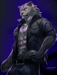 abs anthro black_body black_fur clothed clothing fur male muscular muscular_anthro muscular_male pecs simple_background solo sky_gomi brand_new_animal studio_trigger vincent_(brand_new_animal) felid leopard mammal pantherine 2020 digital_media_(artwork) digital_painting_(artwork) hi_res