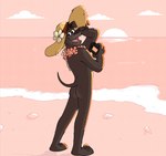 anthro beach blush body_hair butt camera clothing cloud hat headgear headwear lei looking_at_viewer looking_back male male_anthro mostly_nude open_mouth open_smile sea seashell shell sky smile solo straw_hat sun_hat sunset water nardodraws canid canine canis domestic_dog mammal 2025 signature