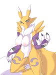 anthro areola black_sclera blue_eyes breasts female fur nipples nude pink_areola pink_nipples simple_background solo white_background white_body white_fur yellow_body yellow_fur coel_(artist) bandai_namco digimon canid canine digimon_(species) mammal renamon absurd_res hi_res