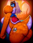 anthro breasts butt female looking_back makeup nipples presenting presenting_hindquarters raised_tail rear_view side_boob solo tail thick_thighs visionaryserpent mario_bros nintendo moxie_(aleyck) dinosaur orange_yoshi prehistoric_species reptile scalie yoshi 2021 hi_res