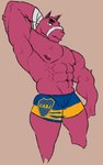 abs anthro bandage bandaged_arm big_pecs black_eyebrows bottomwear clothed clothing eyebrows fur logo looking_at_viewer male muscular muscular_arms muscular_male navel nipples pecs pinata pink_body pink_fur pink_nipples pose raised_arm shorts simple_background solo topless topless_anthro topless_male tufted_fur cronolm boca_juniors epic_games fortnite lt._john_llama animate_inanimate camelid living_pinata llama mammal hi_res pinup