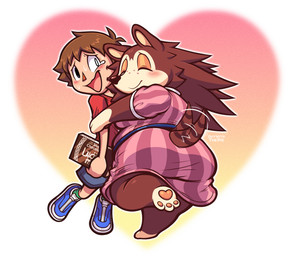 3_toes anthro barefoot big_breasts big_butt black_nose blue_clothing blue_footwear blue_shoes blue_sneakers blush blush_lines blush_stickers bottomwear box_of_chocolates breasts brown_hair butt candy chocolate closed_smile clothing denim denim_bottomwear denim_clothing denim_shorts dessert dress duo eyes_closed fair_skin feet female food footwear freckled_face freckles gloves_(marking) green_clothing green_footwear green_socks hair happy heart_background holidays hug hugging_another human_on_anthro interspecies leg_markings love male male/female markings mouth_closed multicolored_body one_leg_up open_mouth open_smile overweight overweight_anthro overweight_female pain pattern_clothing pattern_dress pawpads pink_clothing pink_dress poking_cheek quill_hair raised_leg red_clothing red_nose red_shirt red_topwear shirt shoes shorts simple_background smile sneakers snout socks socks_(marking) spines striped_clothing striped_dress striped_markings striped_tail stripes sweating_profusely tail tail_markings tail_motion tailwag tan_body tan_face text toes topwear white_background guywiththepie animal_crossing nintendo valentine's_day sable_able villager_(animal_crossing) eulipotyphlan hedgehog human mammal 2026 english_text hi_res swedish_text watermark