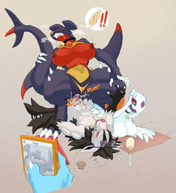 anthro anthro_on_anthro anthro_penetrated anthro_penetrating anthro_penetrating_anthro beach_towel big_breasts bikini bikini_aside black_body black_fur blue_body blue_eyes blush bodily_fluids breasts cellphone claws clothing clothing_aside collar cowgirl_position disembodied_hand drooling electronics eyewear eyewear_on_head female fin from_front_position fur genitals grey_body grey_fur group knotting male male/female multicolored_body multicolored_fur nipple_piercing nipples on_bottom on_top penetration penile penile_penetration penis penis_in_vagina phone piercing purple_body recording red_body red_eyes red_nipples saliva sex smartphone sunglasses sunglasses_on_head sunscreen swimwear swimwear_aside tail tail_fin tail_motion tailwag thick_thighs towel trio_focus two-piece_swimsuit two_tone_body two_tone_fur vaginal vaginal_knotting vaginal_penetration vulva white_body yellow_bikini yellow_body yellow_clothing yellow_swimwear moonmoon1541 proxicute nintendo pokemon feraligatr froslass garchomp generation_2_pokemon generation_3_pokemon generation_4_pokemon mightyena pokemon_(species) 2026 hi_res