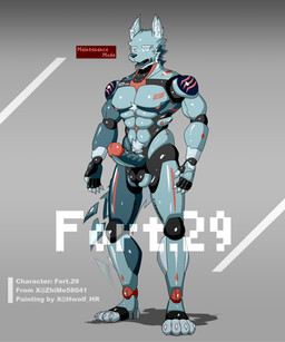 anthro machine male solo hwolfhr fort_29 android canid canine canis mammal robot wolf 5:6 hi_res