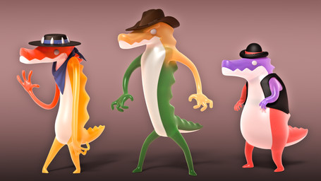 4_fingers anthro biped blue_kerchief blue_neckerchief bowler_hat brown_clothing brown_hat brown_headwear brown_topwear brown_vest candy clothing countershade_face countershade_neck countershade_tail countershade_torso countershading cowboy_hat dessert empty_eyes featureless_feet feet fingers food gesture green_body green_tail group gummy_(food) hat hat_only headgear headgear_only headwear headwear_only kerchief male male_anthro mostly_nude mostly_nude_anthro mostly_nude_male naturally_censored neckerchief neckwear on_model purple_body red_body red_tail simple_background snout standing tail topwear trio vest waving white_body white_countershading wide_stance yellow_body yellow_tail zayjax glitch_productions the_amazing_digital_circus chad_(tadc) gummigoo_(tadc) max_(tadc) alligator alligatorid crocodilian food_creature gummy_creature living_candy reptile scalie 16:9 2024 3d_(artwork) 4k absurd_res blender_(artwork) colored digital_media_(artwork) english_description hi_res shaded substance_painter_(artwork) widescreen