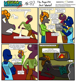 anthro blind cochlear_implant_processor curly_hair deaf desk dialogue disability eyewear female fireplace furniture hair male nude_male reclining_pose simple_background sunglasses table text baristagamerproductions bethesda_game_studios microsoft skyrim the_elder_scrolls ada_(gem_hunters) queenie_(gem_hunters) asinus canid canine donkey equid equine mammal reptile scalie snake absurd_res comic english_text hi_res