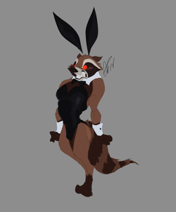 angry anthro bow_tie brown_body brown_fur clenched_teeth fur grimace humiliation male pecs playboy_bunny playboy_outfit red_eyes solo teeth miviekatdenovo guardians_of_the_galaxy marvel rocket_raccoon mammal procyonid raccoon absurd_res hi_res