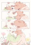 anthro black_markings brown_body brown_fur clothing daww duo flower fur glasses_on_face green_clothing green_hoodie green_topwear heart_symbol hoodie hug hugging_another kissing male markings pink_clothing pink_hoodie pink_topwear plant romantic romantic_couple topwear white_body white_fur bunonthemoon capybara caviid domestic_ferret mammal mustelid musteline rodent true_musteline weasel 2024 color_contrast hi_res pastel_theme warm_colors