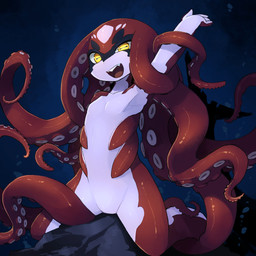 breasts featureless_breasts featureless_crotch female mantle_(mollusk) monster_girl_(genre) multicolored_body multicolored_skin open_mouth open_smile pseudo_hair small_breasts smile solo split_form suction_cup teeth tentacle_hair tentacles underwater water yellow_eyes kamukamu6392 animal_humanoid aquatic aquatic_humanoid cecaelia cephalopod cephalopod_humanoid coleoid humanoid merfolk mollusk mollusk_humanoid octopodiform 1:1 hi_res