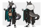 blue_eyes breasts coat_cape female fur grey_body grey_fur looking_at_viewer muzzle_(object) solo straps under_boob wolf_ears kuroi_susumu animal_humanoid canid canid_humanoid canine canine_humanoid humanoid mammal mammal_humanoid wolf_humanoid hi_res