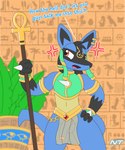 angry ankh anthro balls blue_body blue_fur bottomwear bracelet clothed clothing crop_top cross-popping_vein dialogue ear_piercing ear_ring egyptian egyptian_clothing flaccid foreskin fur gem genitals hair hand_on_hip head_tuft headdress hieroglyphics holding_object holding_staff holowear_(pokemon) humanoid_genitalia humanoid_penis jewelry loincloth looking_away male open_mouth penis piercing plant pokemorph red_eyes ring_piercing shirt skimpy solo staff standing tail topwear translucent translucent_bottomwear translucent_clothing tuft wall_art ninjatreecko nintendo pokemon pokemon_unite ruins_style_lucario zane_aurastar canid canine generation_4_pokemon lucario mammal pokemon_(species) 5:6 absurd_res hi_res