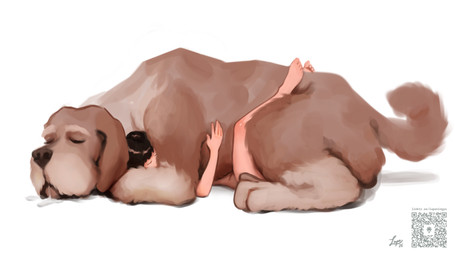 ambiguous_penetration bestiality bodily_fluids brown_body brown_fur cock_warming cuddling drooling duo female female_human female_on_feral female_penetrated feral feral_on_top feral_penetrating feral_penetrating_human fur human_on_bottom human_on_feral human_penetrated implied_vaginal interspecies larger_male leg_wrap lying male male/female male_feral male_on_top male_penetrating male_penetrating_female nude nude_female obscured_penetration on_back on_top penetration penile penile_penetration qr_code saliva sex size_difference sleeping smaller_female lupaningyo canid canine canis domestic_dog human mammal 16:9 4k absurd_res hi_res signature widescreen
