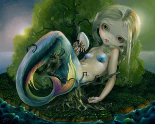 blonde_hair bra_(anatomy) breasts cephalopod_shell eyebrows eyelashes eyeshadow female fin fish_tail hair island legless lips long_hair looking_at_viewer makeup mermaid_tail mollusk_shell pale_skin plant pupils round_nose scaled_breasts shell solo split_form tail tail_fin thick_lips thin_eyebrows tree water jasmine_becket-griffith humanoid humanoid_merfolk mammal marine merfolk 2013 5:4 dated formal_art painting_(artwork) traditional_media_(artwork) traditional_painting_(artwork)