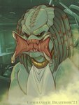 dreadlocks fangs hair jewelry male mandibles neck_ring open_mouth pseudo_hair sharp_teeth sleeveless_shirt solo teeth tentacle_hair tentacles yellow_eyes commander_braithor predator_(franchise) alien yautja 2021 bust_portrait dated digital_media_(artwork) hi_res portrait
