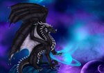 ambiguous_gender black_body cloud fantasy feral glowing membrane_(anatomy) membranous_wings moon planet sitting solo space star tail wings selianth mythology loganth dragon mythological_creature mythological_scalie scalie hi_res