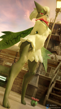 anthro athletic athletic_anthro athletic_female breast_curtains breasts female female_anthro fur green_body hair looking_at_viewer mask one_eye_closed outside red_eyes small_breasts smile smiling_at_viewer solo standing under_boob wearing_mask white_body white_fur white_hair wink winking_at_viewer samtrix seriuswolf_(modeler) nintendo pokemon felid feline generation_9_pokemon mammal meowscarada pokemon_(species) 3d_(artwork) 4k 9:16 absurd_res digital_media_(artwork) hi_res