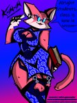 anthro big_breasts blue_bottomwear blue_clothing blue_dress blue_skirt book bottomwear breasts cat_tail chalk cleavage_cutout clothing cutout designer_clothes dialogue dress eyelashes eyeshadow female fur garter_straps glowing glowing_eyes legwear makeup pink_body pink_fur professor pupils question_mark red_eyes skirt slit_pupils solo speech_bubble stockings tail teacher thick_thighs white_eyelashes wide_hips kira_x_masked_x_mangaka_(artist) super_planet_dolan shima_prime domestic_cat felid feline felis mammal absurd_res hi_res