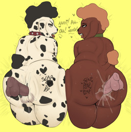 anal anal_penetration anthro anthro_penetrated backsack balls big_butt big_penis black_hair black_nose black_spots bodily_fluids bouncing_butt brown_balls brown_body brown_eyes brown_fur brown_penis butt collar collar_only cum cum_from_ass cum_in_ass cum_inside cum_on_butt cum_on_penis cum_splatter disembodied_penis drooling duo_focus erection eye_roll female female_penetrated fur genital_fluids genitals green_collar group group_sex hair half-closed_eyes heart_symbol huge_butt human_on_anthro human_penetrating human_penetrating_anthro interspecies looking_pleasured looking_up male male/female male_penetrating male_penetrating_female markings moan narrowed_eyes nude onomatopoeia overweight overweight_anthro overweight_female penetration penile penile_penetration penis penis_in_ass pupils rear_view red_collar saliva sex sharp_teeth simple_background sound_effects spiked_collar spikes spots spotted_body spotted_fur sweat tan_balls tan_body tan_fur tan_hair tan_penis teeth text thick_thighs thrusting tongue tongue_out white_body white_fur yellow_background yellow_eyes hewa five_nights_at_freddy's:_secret_of_the_mimic sharpay_(secret_of_the_mimic) canid canine canis domestic_dog human mammal poodle 2025 hi_res