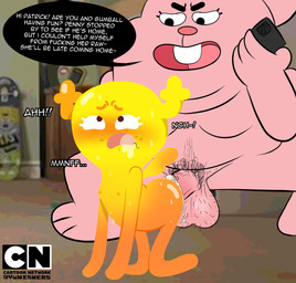 anthro balls big_balls blush bodily_fluids breasts buckteeth butt cellphone cuckold cum cum_in_vagina cum_inside dialogue duo electronics erection female female_penetrated forced genital_fluids genitals horn humanoid_genitalia infidelity logo male male/female male_penetrating nipples nude open_mouth penetration penile penile_penetration penis phone phone_call pink_body profanity pubes pubes_in_mouth pubes_on_face rape sex smartphone teeth text vaginal vaginal_penetration vulva wings young vwhiskers cartoon_network the_amazing_world_of_gumball penny_fitzgerald richard_watterson fairy lagomorph leporid mammal rabbit digital_media_(artwork) english_text hi_res parent_(lore)