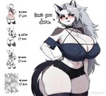 anthro big_breasts black_eyeshadow black_nose blush bottomwear breasts cheek_tuft chest_tuft cleavage clothed clothing collar curvy_figure dialogue ear_piercing ear_ring eyebrow_piercing eyebrows eyelashes eyeshadow facial_piercing facial_tuft female frown fur grey_body grey_fur grey_hair hair hand_on_hip huge_breasts huge_thighs inner_ear_fluff legs_together legwear long_hair looking_at_viewer makeup midriff multicolored_body multicolored_fur navel nipple_outline notched_ear open_mouth piercing red_sclera ring_piercing shirt shorts simple_background solo spiked_collar spikes standing strip_game tank_top text thick_thighs thigh_highs topwear torn_clothing tuft twitter_handle two_tone_body two_tone_fur voluptuous white_background white_body white_eyes white_fur wide_hips kuru_tyan helluva_boss mythology loona_(helluva_boss) canid canid_demon canine demon hellhound mammal mythological_canine mythological_creature 2025 artist_name english_text hi_res