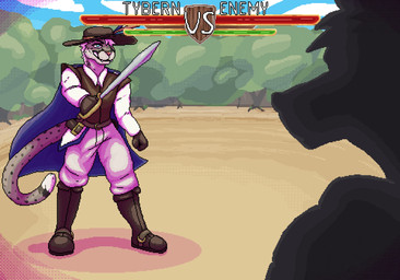anthro battle bodily_fluids cum cum_covered cum_inside duel duo fighting_pose gameplay_mechanics genital_fluids gui health_bar male male/male melee_weapon messy pose silhouette stamina_bar sword tail weapon rennmoose felid feline mammal animated digital_media_(artwork) loop pixel_(artwork) pixel_animation