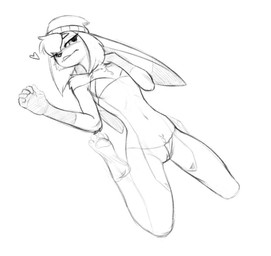 anthro clothing female genitals hat headgear headwear kneeling paws solo vulva hush_button derby_(mrbuttonboi) lagomorph leporid mammal rabbit monochrome sketch
