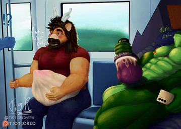 abdominal_bulge abs anal anal_penetration animal_genitalia animal_penis anthro areola balls beard bedroom biceps bicolored_penis big_balls big_muscles big_pecs big_penis biped black_balls black_penis black_snout bodily_fluids bottomwear brown_body brown_eyebrows brown_eyes brown_fur brown_hair canine_genitalia canine_penis clothed clothing dialogue duo electronics erection eyebrows facial_hair fur furniture genitals green_balls green_body hair horn huge_penis humanoid_genitalia humanoid_penis hyper inside_train knot lying male male/male male_penetrating muscular muscular_anthro muscular_male mustache neck_muscles nipples non-euclidean_sex nude orange_body orange_fur pants pecs penetrable_sex_toy penetration penis penis_poking_belly phone portal_fleshlight portal_sex public public_transportation purple_penis sex sex_toy shirt sitting speech_bubble subway tail teeth text thick_neck thinking_with_portals topwear train transformation vehicle vein veiny_penis yellow_eyes yellow_penis tiotiored mythology vander_(darty_vander) victor_(tiotiored) dragon felid hybrid lion mammal mythological_creature mythological_scalie pantherine scalie english_text letterbox shaded signature