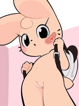 4_fingers :o anthro backpack backpack_only band-aid band-aid_on_cheek bandage black_eyes black_nose black_whiskers blush blush_stickers eyelashes featureless_chest female female_anthro fingers flat_chested fur genitals head_tuft holding_backpack humanoid_genitalia humanoid_vulva looking_at_viewer looking_down looking_down_at_viewer low-angle_view navel nude nude_anthro nude_female open_mouth pink_blush pink_body pink_ears pink_fur pink_tail pink_tuft pink_vulva red_tongue round_nose scut_tail short_tail small_nose solo standing tail tongue tuft vulva whiskers young young_anthro young_female gaturo bonnie_(pulp) lagomorph leporid mammal rabbit 2024 digital_media_(artwork) hi_res adult_(lore)