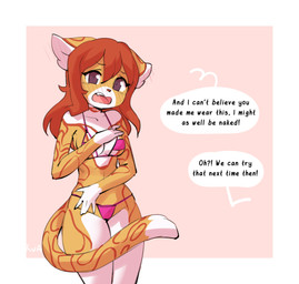 5_fingers anthro bikini blush blush_lines breasts clothed clothed_anthro clothed_female clothing dipstick_tail ear_blush embarrassed eyebrows female female_anthro fingers front_view fur geometric_background gloves_(marking) hair looking_at_viewer markings medium_breasts multicolored_body multicolored_fur open_mouth orange_body orange_fur orange_hair pink_bikini pink_clothing pink_swimwear simple_background solo swimwear tail tail_markings text thick_thighs two-piece_swimsuit white_body white_fur white_sclera borvar anya_(magi) felid feline mammal 2022 digital_media_(artwork) english_text hi_res
