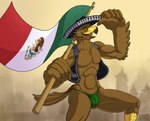 anthro beak brown_body bulge clothed clothing feathers hat headgear headwear male mexican_flag muscular partially_clothed solo thong underwear eaglerick rick_(eaglerick) accipitrid accipitriform avian bird eagle