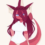 anthro anthrofied big_breasts blue_eyes breasts clothing female hair pokemorph red_body red_hair red_skin shirt solo topwear white_clothing white_shirt white_topwear luxx nintendo pokemon vappy_(luxx) eeveelution generation_1_pokemon pokemon_(species) vaporeon 1:1 animated distracting_watermark short_playtime watermark