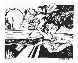 anthro big_tail boat duo glistening glistening_eyes glistening_nose hair head_tuft holding_paddle leaf logo male nude open_mouth open_smile partially_submerged short_hair smile swimming tail tuft vehicle water watercraft young young_anthro young_male pandapaco mammal mustelid otter rodent sciurid 2017 artist_logo dated monochrome signature