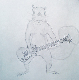 anthro electric_guitar guitar male musical_instrument nude playing_guitar playing_music plucked_string_instrument solo string_instrument tail teeth qweqwer gibson mammal rodent sciurid tree_squirrel graphite_(artwork) greyscale monochrome traditional_media_(artwork)