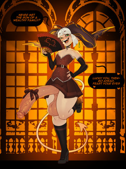 balls big_penis biped clothed clothing dialogue erection eyelashes femboy footwear genital_piercing genitals hand_on_hip high_heels horn huge_penis knee_highs legwear looking_at_viewer male no_underwear not_furry open_mouth penis penis_piercing piercing pupils saggy_balls shoes smile speech_bubble text vein veiny_penis lewdstuffart demon demon_humanoid horned_humanoid humanoid absurd_res english_text hi_res