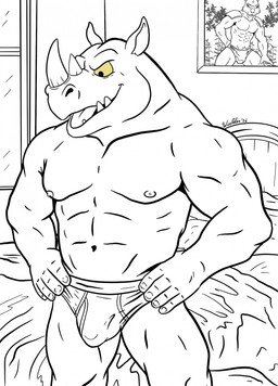 abs anthro areola bedroom biceps black_text briefs briefs_only bulge clothed clothing deltoids facial_tuft forearm_muscles hand_on_hip horn inside male muscular muscular_anthro muscular_male navel nipples obliques open_mouth open_smile pecs pube_peek pubes quads smile solo stocky teeth_showing text tongue_showing topless topless_anthro topless_male trapezius triceps tuft underwear underwear_only v-cut yellow_sclera wielder13 teenage_mutant_ninja_turtles rocksteady mammal rhinoceros 2026 black_and_white hi_res monochrome signature