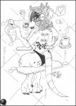 binary_code breasts clothed clothing coffee_mug electronics female headphones heart_symbol hexagon keyboard sitting speech_bubble steam tattoo technology topless mike_argentum_(artist) michelle_sterling mammal murid murine rat rodent greyscale monochrome