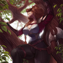 anthro biped bottomwear breasts brown_body brown_fur brown_hair brown_tail bulge clothed clothed_anthro clothed_gynomorph clothed_intersex clothing day fingers front_view fully_clothed fully_clothed_anthro fully_clothed_gynomorph fully_clothed_intersex fur gynomorph hair intersex outside pants sky solo tail topwear furlana canid canine mammal 1:1 2025 digital_drawing_(artwork) digital_media_(artwork)