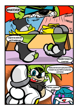 accessory annoyed anthro blue_body blue_eyes blue_fur bodily_fluids bracelet card_game clothed clothed_anthro clothed_male clothing cuff_bracelet dialogue duo ear_piercing ear_ring feet female footwear fully_clothed fully_clothed_anthro fully_clothed_male fur gaming gesture gloves green_body green_fur hair_accessory hairband hand_gesture handwear hole_in_socks jewelry male piercing pointing pointing_at_another purple_eyes quills_(anatomy) ring_piercing shirt shoes_removed socks speech_bubble strip_game strip_games sweat sweatdrop text topwear undressing white_sclera kaokaoarts oddkao idw_publishing sega sonic_the_hedgehog_(comics) sonic_the_hedgehog_(idw) sonic_the_hedgehog_(series) kitsunami_the_fennec surge_the_tenrec afrosoricid canid canine fennec_fox fox mammal tenrec true_fox absurd_res comic english_text hi_res
