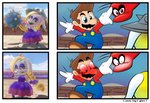 anthro blush desert detailed_background duo female human_on_anthro humor interspecies male male/female short_stack tostarena cybert mario_bros nintendo super_mario_odyssey broodal cappy_(mario) hariet_(mario) mario human lagomorph leporid mammal rabbit comic