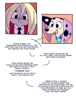 black_ears black_spots blonde_hair dialogue duo female feral floppy_ears fur hair heterochromatic_ears long_hair male spots text white_body white_fur white_spots elibear gjtproductions 101_dalmatian_street 101_dalmatians disney delilah_(101_dalmatians) hunter_de_vil canid canine canis dalmatian domestic_dog human mammal 3:4 absurd_res comic english_text hi_res